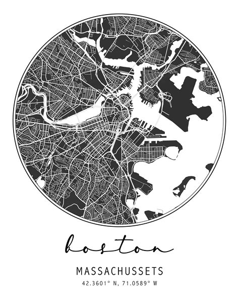 Boston Spotlight City Street Map Poster Latitude And Etsy