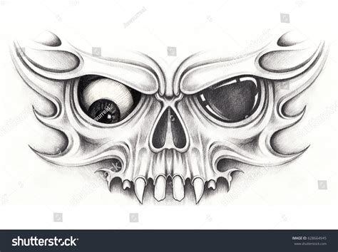 Art Skull Tattoohand Pencil Drawing On Stock Illustration 628664945