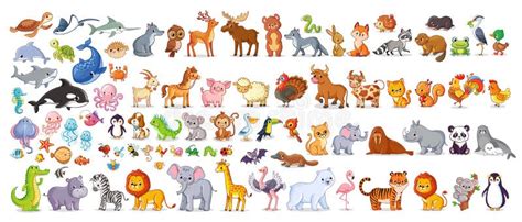 Big Set With Animals In Cartoon Style Vector Collection Stock