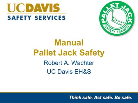 When handling pallets, the use of gloves is advised, as well as safety shoes to prevent injury if a pallet is dropped on a foot. Pallet jack safety training