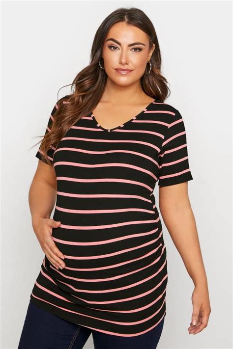 Bump It Up Maternity Plus Size Black Stripe Puff Sleeve T Shirt Yours