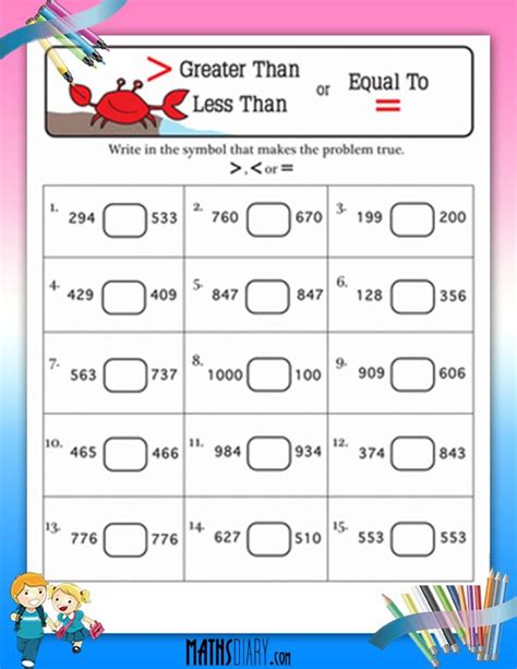 Comparing 3 Digit Numbers Math Worksheets