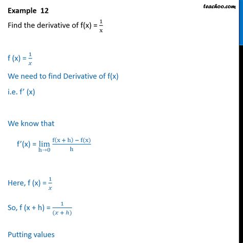 Example 12 Find Derivative Of Fx 1x Class 11 Examples