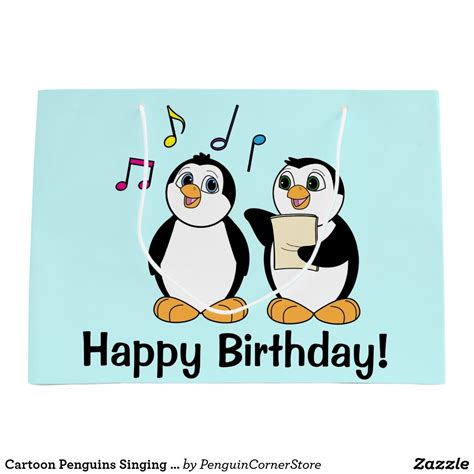 Cartoon Penguins Singing Happy Birthday Large T Bag