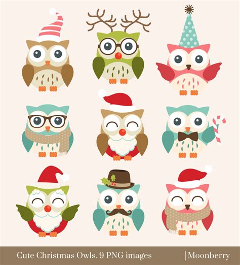 Cute Christmas Owls Clip Art Owl Clipart By