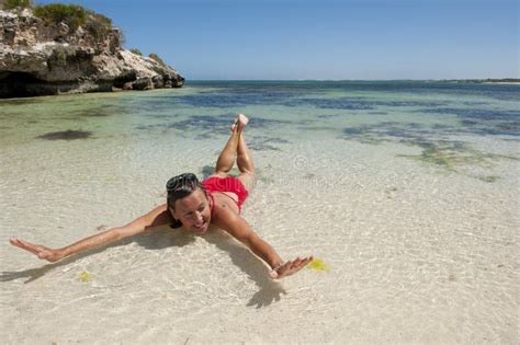 Mature Woman Seductive Pose Tropical Beach Stock Photos Free