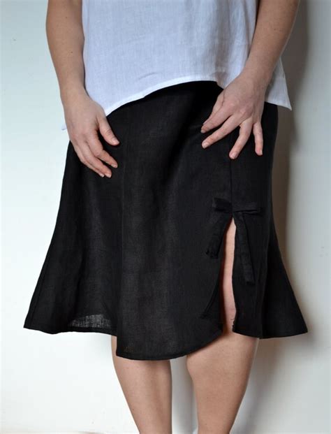 midi skirt linen skirt womens skirts ruffle skirt black etsy