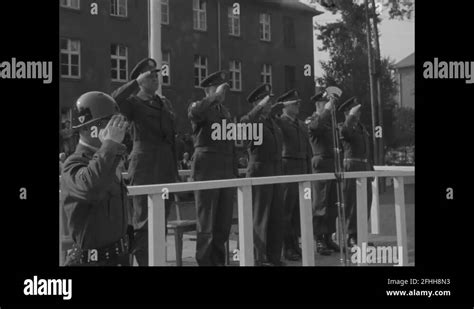 Us Army Officers And Soldiers At Attention Troop March During Parade