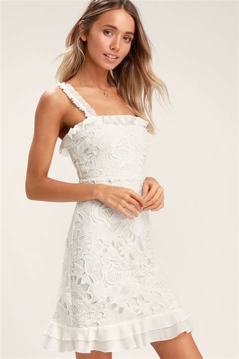 Cute White Lace Dress Ruffled Dress Ruffled Lace Dress Lulus