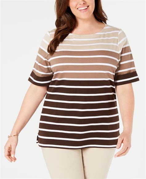 Lyst Karen Scott Plus Size Boat Neck Striped Top Created For Macys