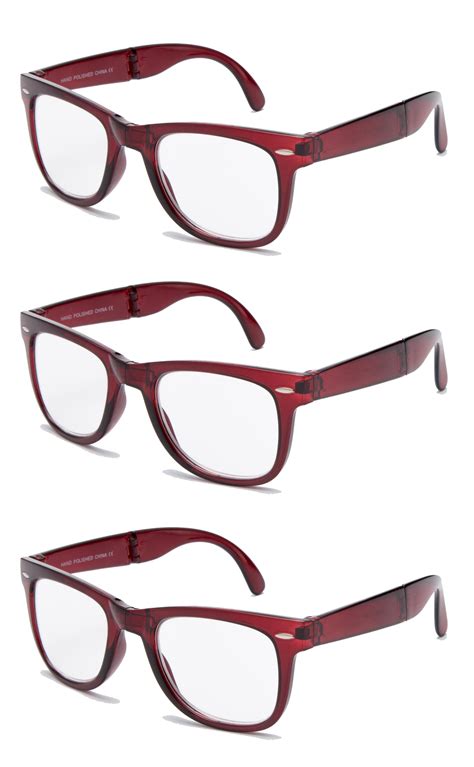 3 Pairs Folding Reading Glasses Comfortable Stylish Simple Readers Rx Magnification All Red