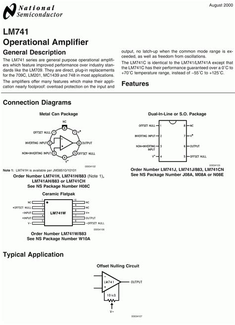 Lm741 Complete Data Sheet And Specs Operational Amplifier Amplifier