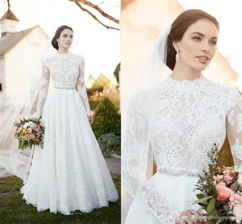 High Neck Long Sleeve Wedding Gowns Lace High Neck Country Modest