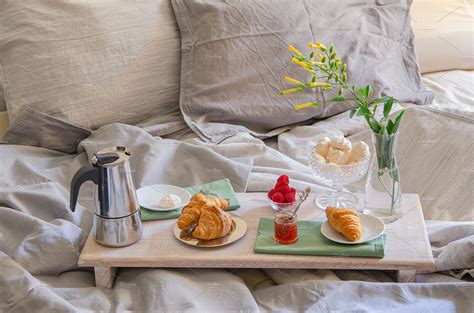 Romantic Breakfast In Bed In Hotel Containing Breakfast Bed And