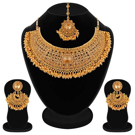 apara bridal gold plated pearl lct stones necklace jewellery set for women golden buy online