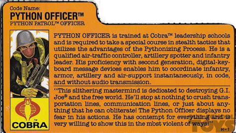 Gi Joe Python Officer Python Patrol File Card Old School Toys