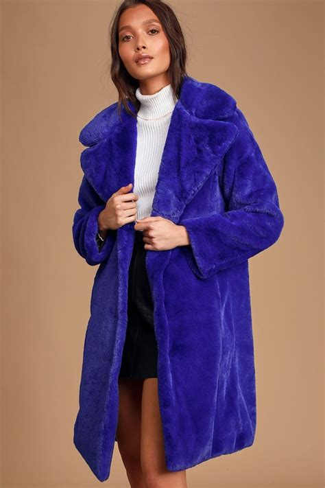 Avec Les Filles Cobalt Blue Fur Coat Long Faux Fur Coat Lulus