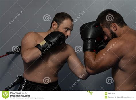 Mixed Martial Artists Fighting Punching Stock Photo Image Of