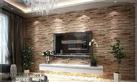 2015 3d Luxury Wood Blocks Effect Brown Stone Brick 10m Vinyl Wallpaper