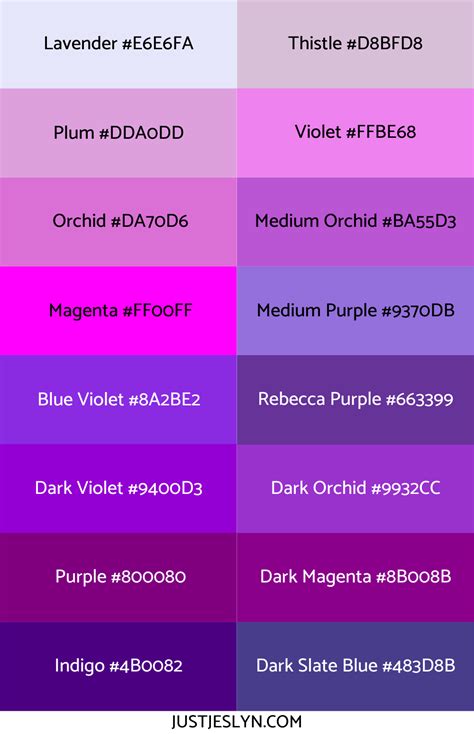 color names purple color palettes best color schemes