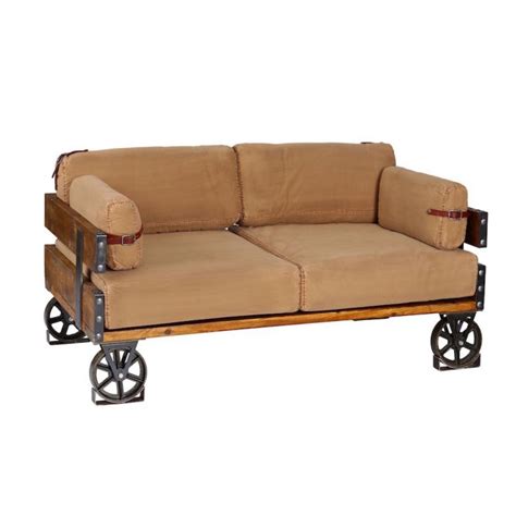 Our comfortable industrial style sofa will complete your living room decor and you can place indian iron outdoor sofas as outdoor furniture to spend your quality time. Vintage Industrial Sofa Khaki Cotton Low Back Deep Funky Style Couch