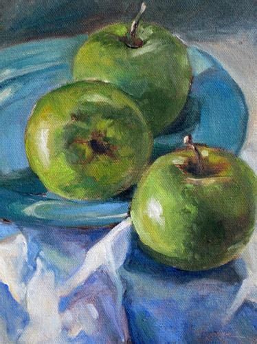 Three Green Apples Original Fine Art For Sale Carlene Dingman