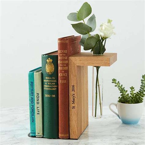 Handmade Personalized Wooden Bookend With A Glass Vase Gadgetsin