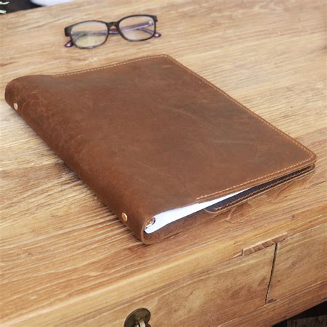 Leather 3 Ring Binder Business Portfolio Folders With Pockets Brown