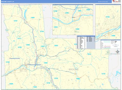 Broome County, NY Zip Code Wall Map Basic Style by MarketMAPS