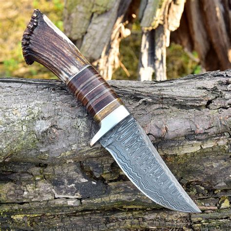 Custom Handmade Damascus Steel Hunting Knife With Rosewood Stag Horn