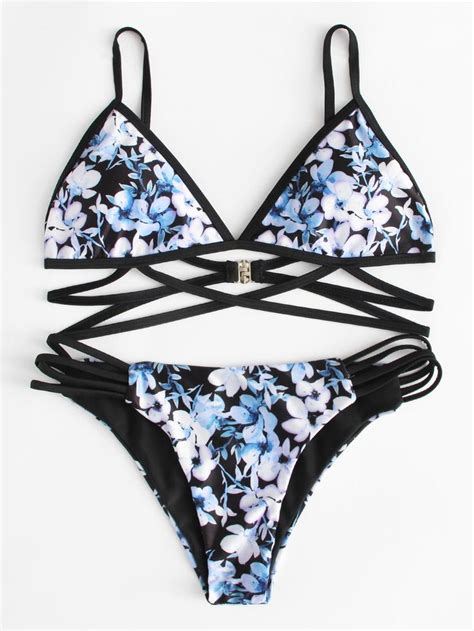 Flower Print Strappy Bikini Set SheIn Sheinside Bikinis Flower Print Clothes Swimsuits