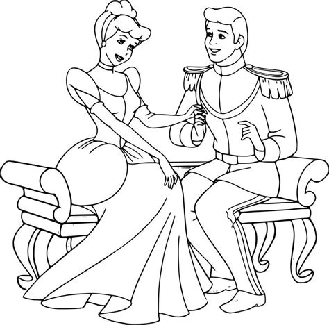 Cinderella And Prince Charming Staying Talking Coloring Pages Cartoon