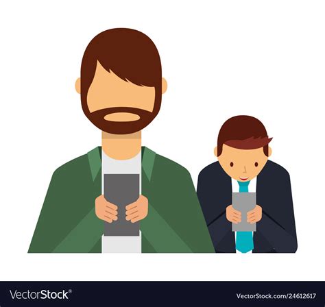 Two Men Using Smartphone Addiction Social Media Vector Image