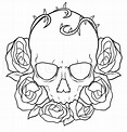 How To Draw A Skull And Roses Tattoo, Step by Step, Drawing Guide, by ...