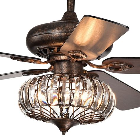 Chrysaor 3 Light Crystal 5 Blade 52 Inch Brown Ceiling Fan With Remote