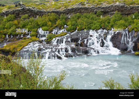 Iceland Hraunfossar Lava Falls In Reykholt Valley In West Iceland Many