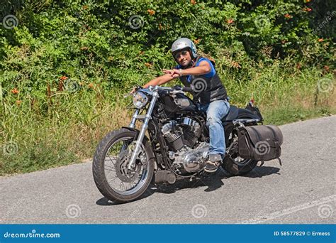 Biker Riding Harley Davidson Sportster Editorial Stock Image Image Of