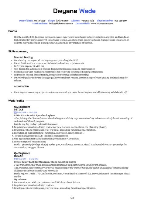Since requirements may vary per employer, read the job. Quality Assurance Engineer Resume Example | Kickresume