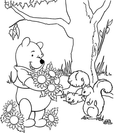 Winnie The Pooh And Flowers Coloring Disney Sheet Mitraland