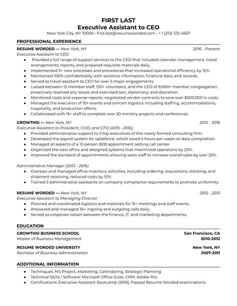 executive assistant to ceo resume examples for 2024 resume worded