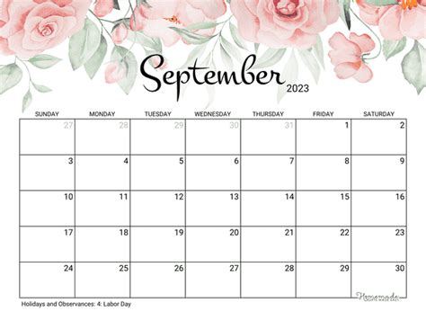 September 2023 Calendar Free Printable With Holidays