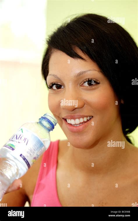Young Woman Drinking Mineral Water Model Released Stock Photo Alamy