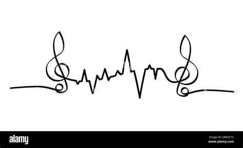 Heartbeat Line Pulse Wave Musical Note Line Patern Flat Vector Waves