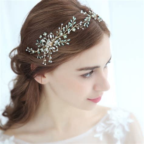 Fashion Blue Crystal Branch Hair Clip Headband Pearl Flower Hairband