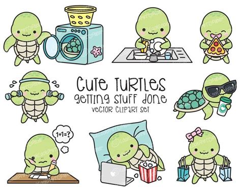 Premium Vector Clipart Kawaii Turtle Cute Sea Turtle Etsy Kawaii