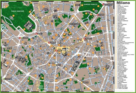 Milano Tourist Map Milan Sightseeing Map Lombardy Italy