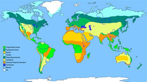 That means that within each of these biomes there is a range of. This is the Tundra biome the color is light blue, These a...