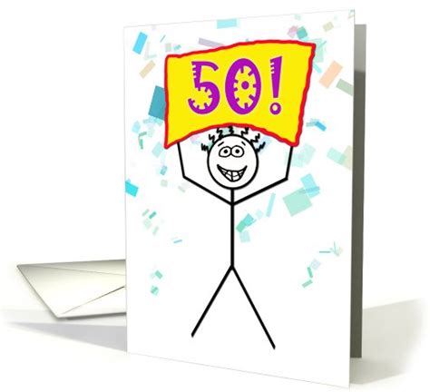Happy 50th Birthday Stick Figure Holding Sign Card 786244