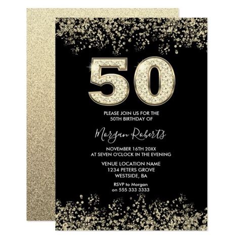 Black Gold Glitter Mens Womans 50th Birthday Party Invitation Zazzle