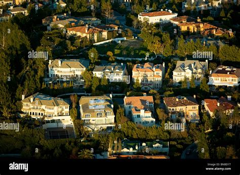 Aerial View Above Beverly Hills California Mansions Stock Photo